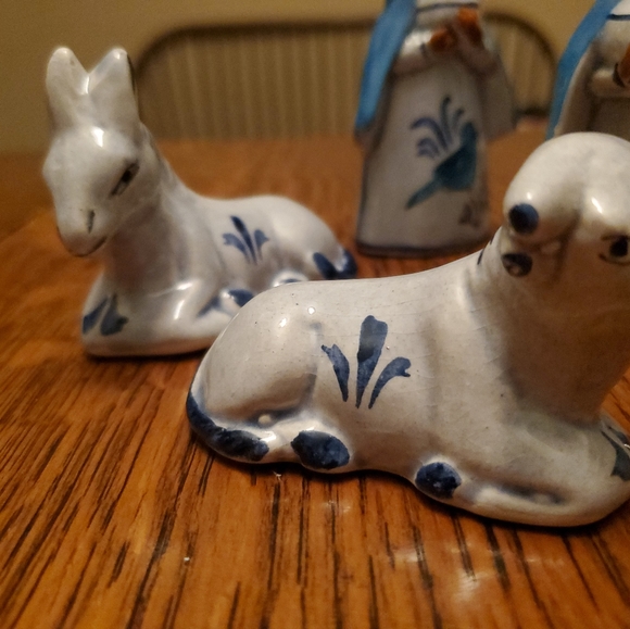 Nativity Blue Tonala  Mexico Folk Art Christmas 11 Pcs Birds Handpainted vintage - Picture 7 of 13